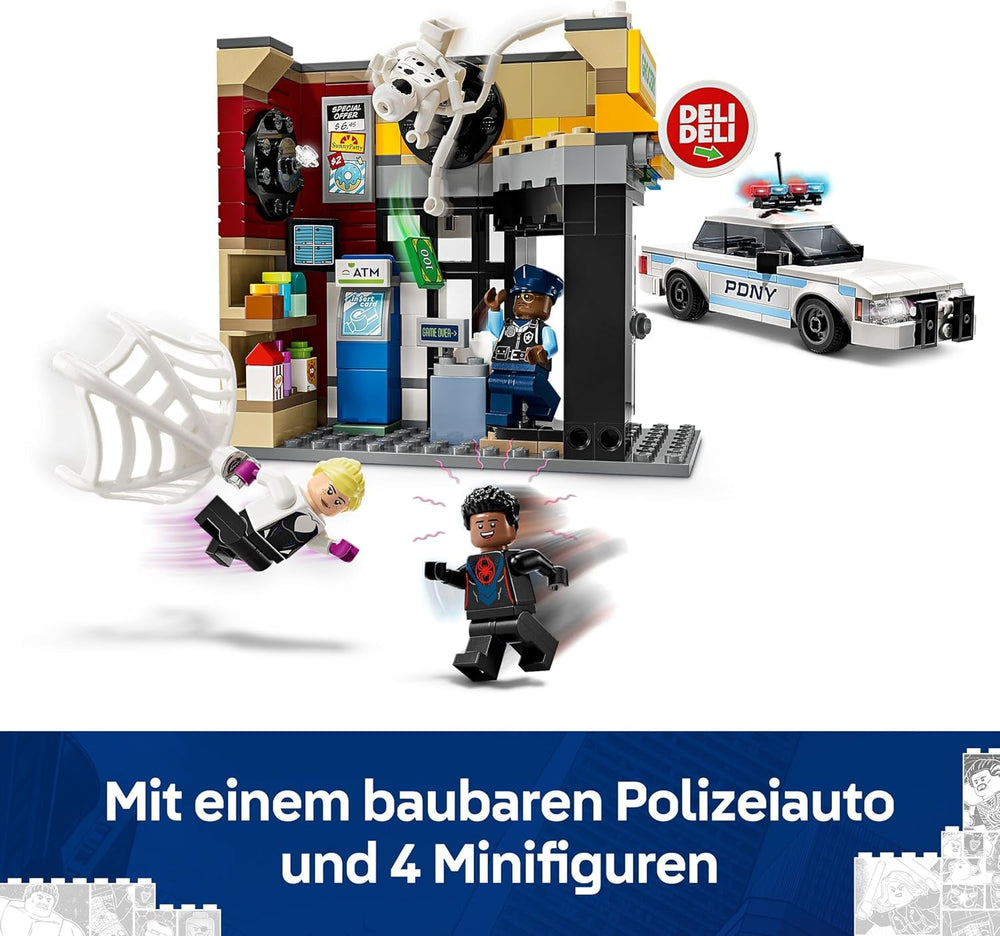 LEGO | Marvel Spider-Verse: Miles Morales vs. Spot - Superhelden Spielset mit Spielzeug Auto - 4 Minifiguren und Mini-Markt - Kreatives Geschenk für Jungen und Mädchen ab 9 Jahren - 76311