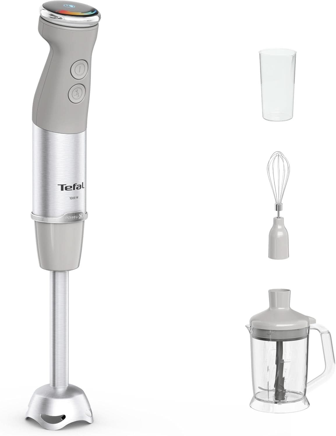 Tefal Quickchef+ 3-In-1 XL Stabmixer/Zerkleinerer/Schneebesen, 1000 W, Intuitif Geschwindigkeitsregelung, Turbo-Taste, Powelix-Messer-Technologie, Edelstahl, Grau, HB67MB30 Kitchen Naty Shop