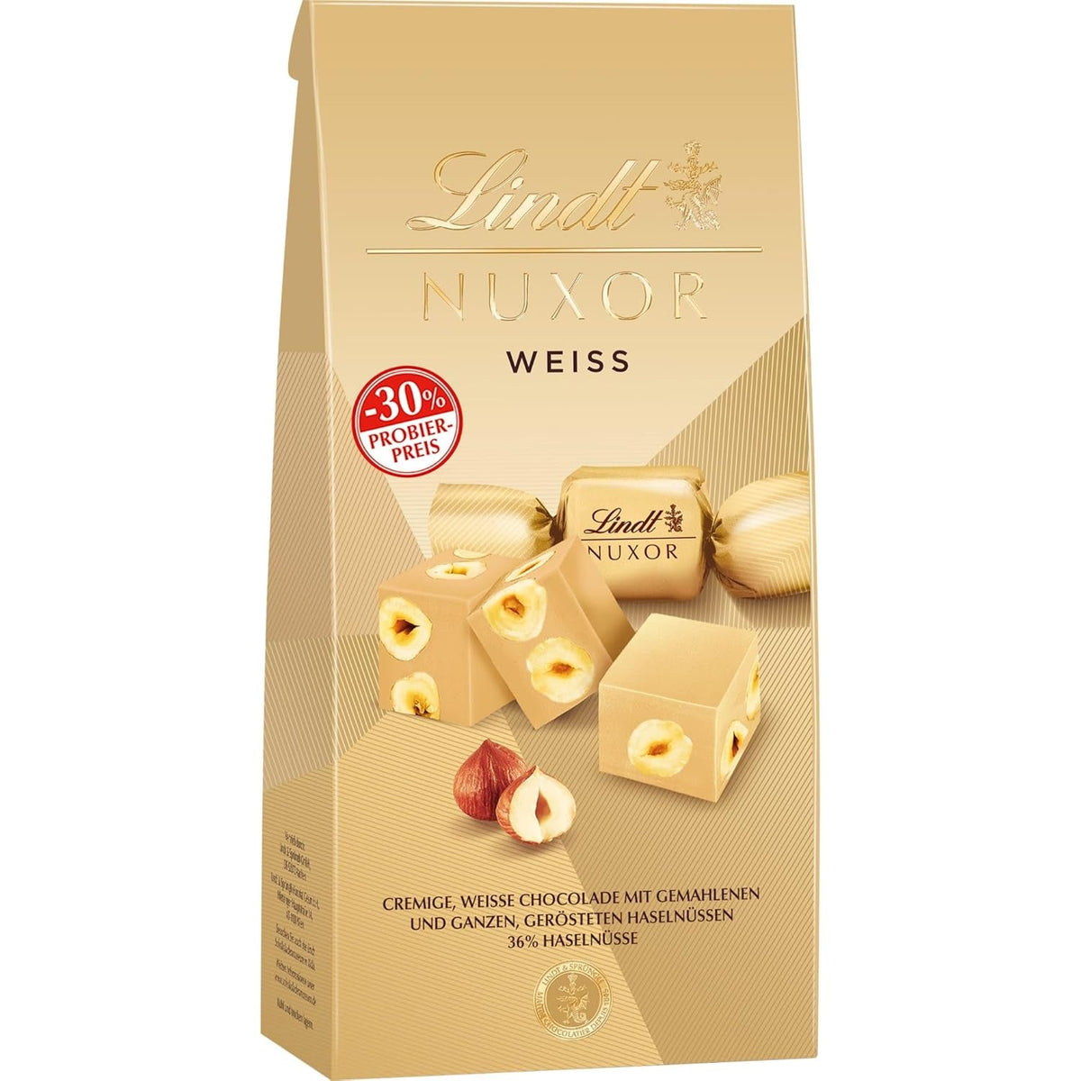 Chocolat blanc crémeux Lindt NUXOR aux noisettes entières torréfiées, 103 grammes Naty Shop Default Title
