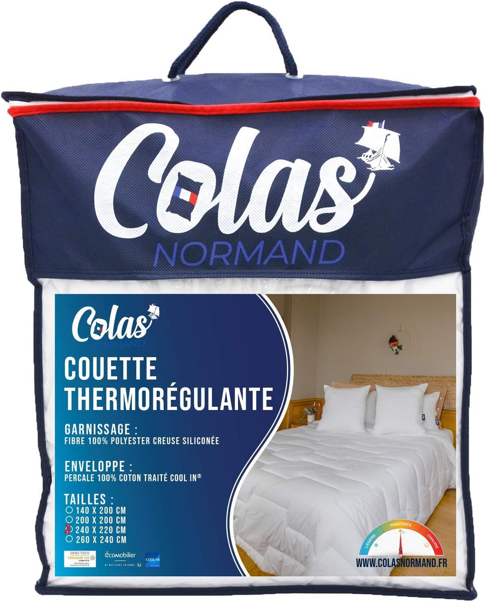 Couette thermorégulatrice, Tempérée, 240 X 220 Cm, Transpiration, Ventilation optimale, 100% coton, Percale, Toucher Fraîcheur, Couettes et couettes françaises Naty Shop 220X240 Cm Tempérée