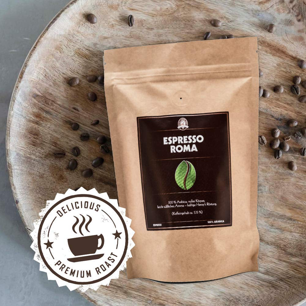 Henry's Espresso Roma 1000g - torréfaction légère - corsé - faible acidité - qualité raffinée - grains de café directement du fermier