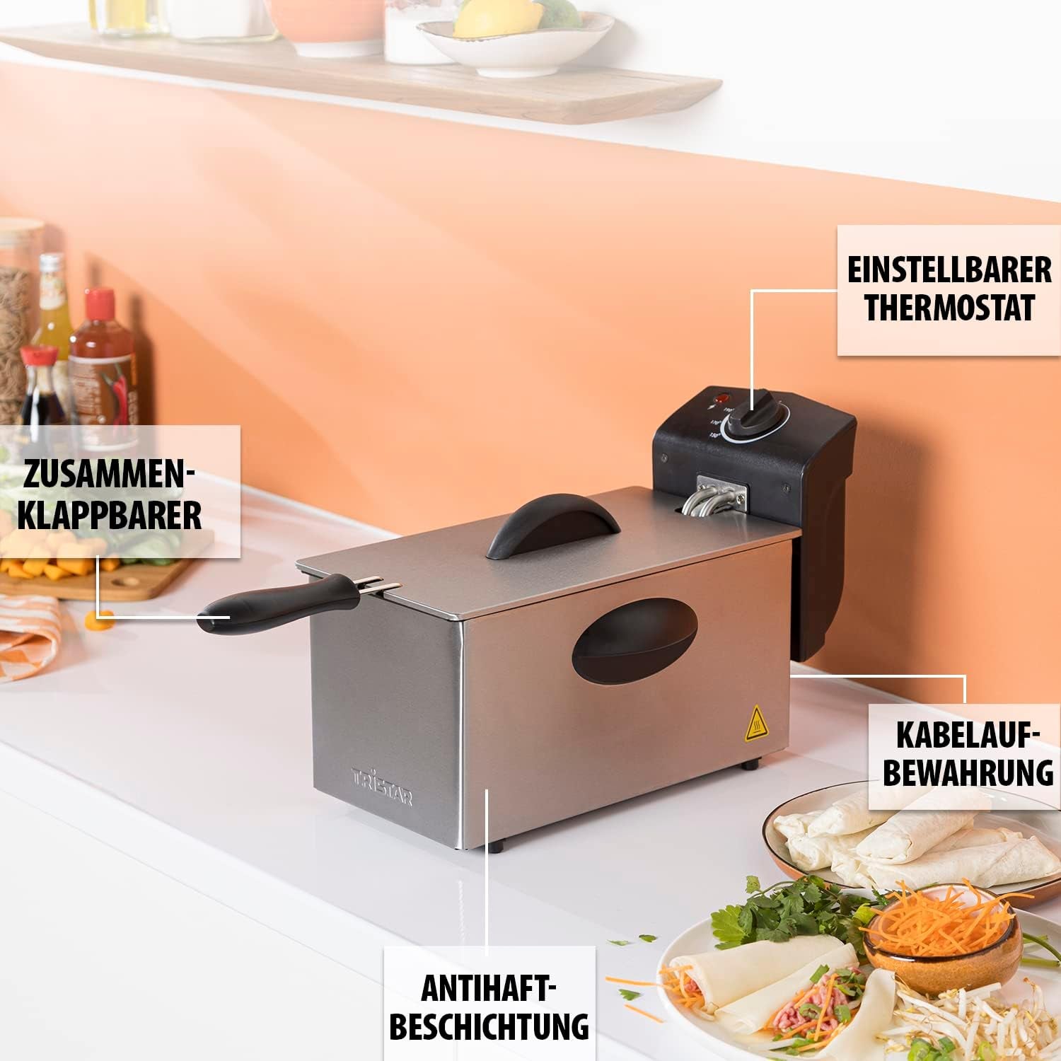 Friteuse à huile Tristar FR-6935, 2000 watts, 3 litres, thermostat, zone froide, 3-4 personnes, électroménager en métal Naty Shop