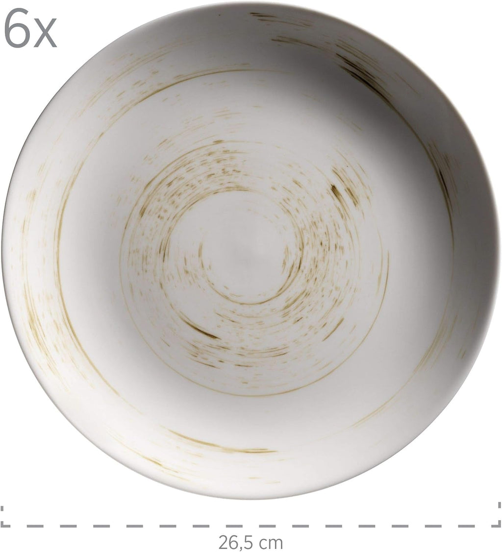 MÄSER 931605 Serie Derby Premium Tafelservice Für 6 Personen in Gastronomie-Qualität, 12-Teiliges Modernes Teller Set Mit Handpinseleffekt, Weiß, Durable Porzellan Seturi vesela masa Naty Shop