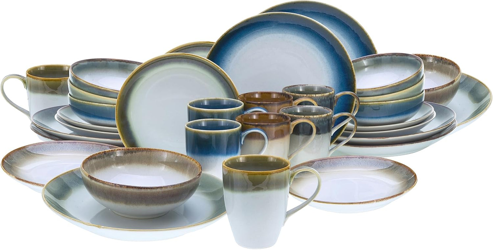 CreaTable, 23679, série Cascade, service de table 32 pièces pour 8 personnes, service combiné en porcelaine, passe au lave-vaisselle et au micro-ondes, fabrication de qualité