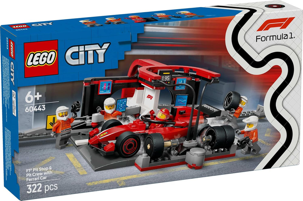 LEGO City F1 Pit Stop avec l'équipe et Ferrari Speedster - Ensemble d'arrêt au stand de Formule 1 avec 1 pilote de course et 4 figurines mécaniques - Jouet de voiture de course pour garçons et filles de 6 ans et plus - 60443 Jeux de construction Beuche den LEGO-Store