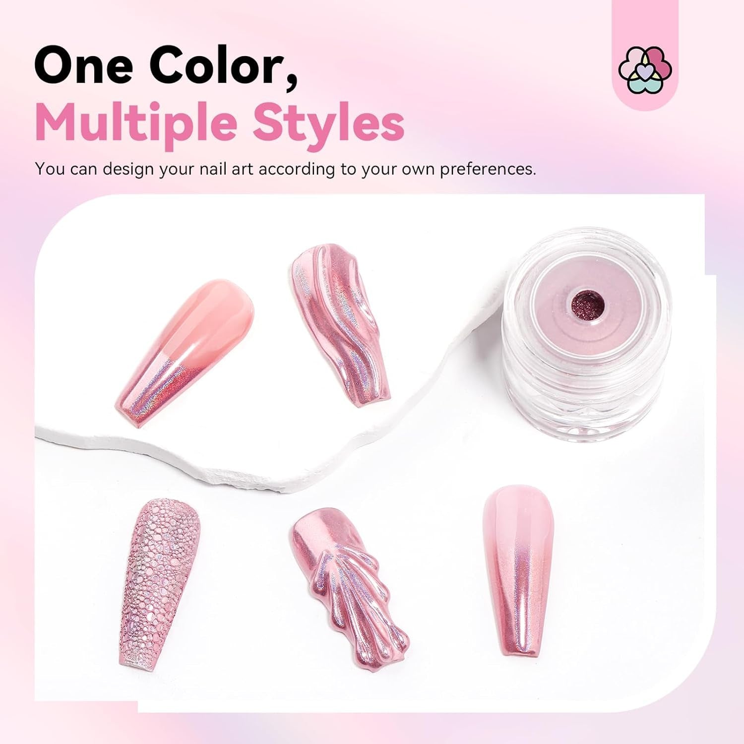 Saviland Chrome Nail Powder Set - Rose Laser Chrome Nail Powder Effet Miroir Laser Nail Art, Nail Glitter Manucure Poudre Décorative avec Bâtons Éponge, Nail Glitter Powder Nail Salon