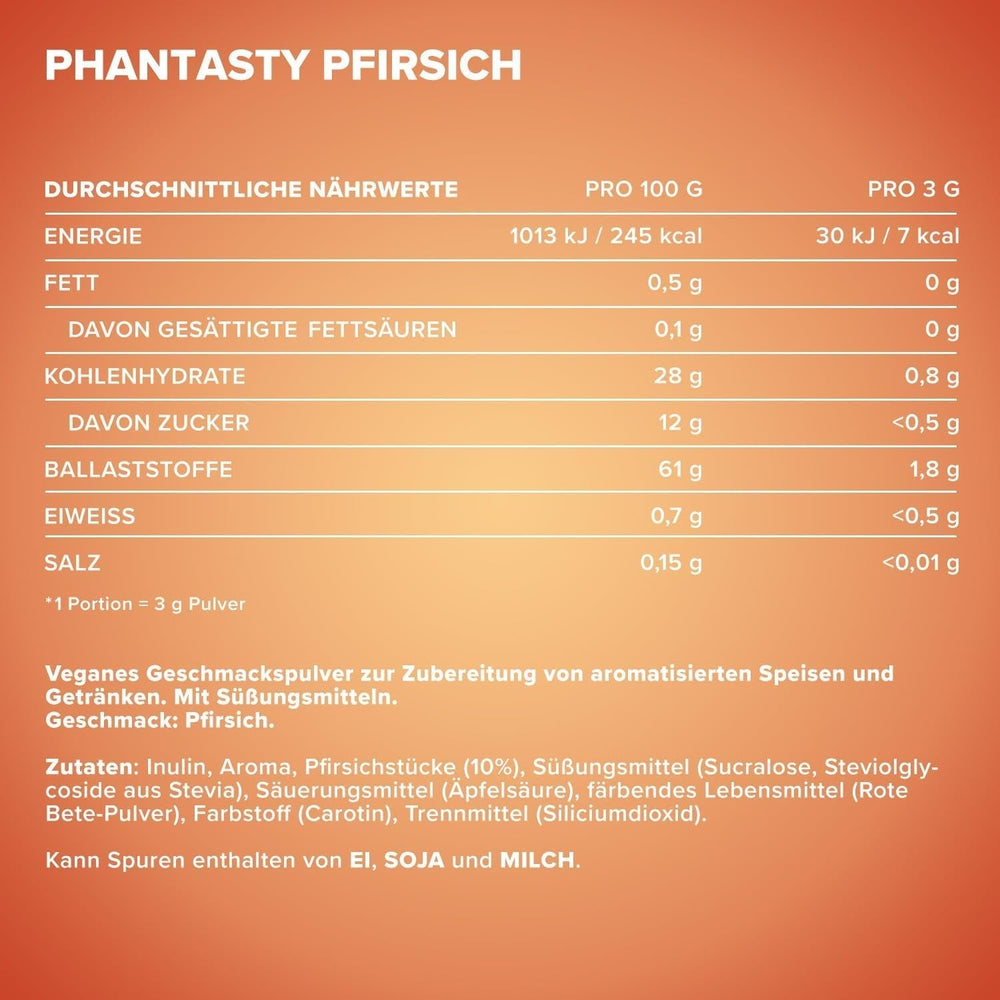 Ironmaxx Phantasty - Pêche crémeuse Dose de 250G | Vegan Geschmackspulver Mit Echten Frucht-Oder Nussstückchen | Perfekter Zuckerersatz Édulcorants Naty Shop