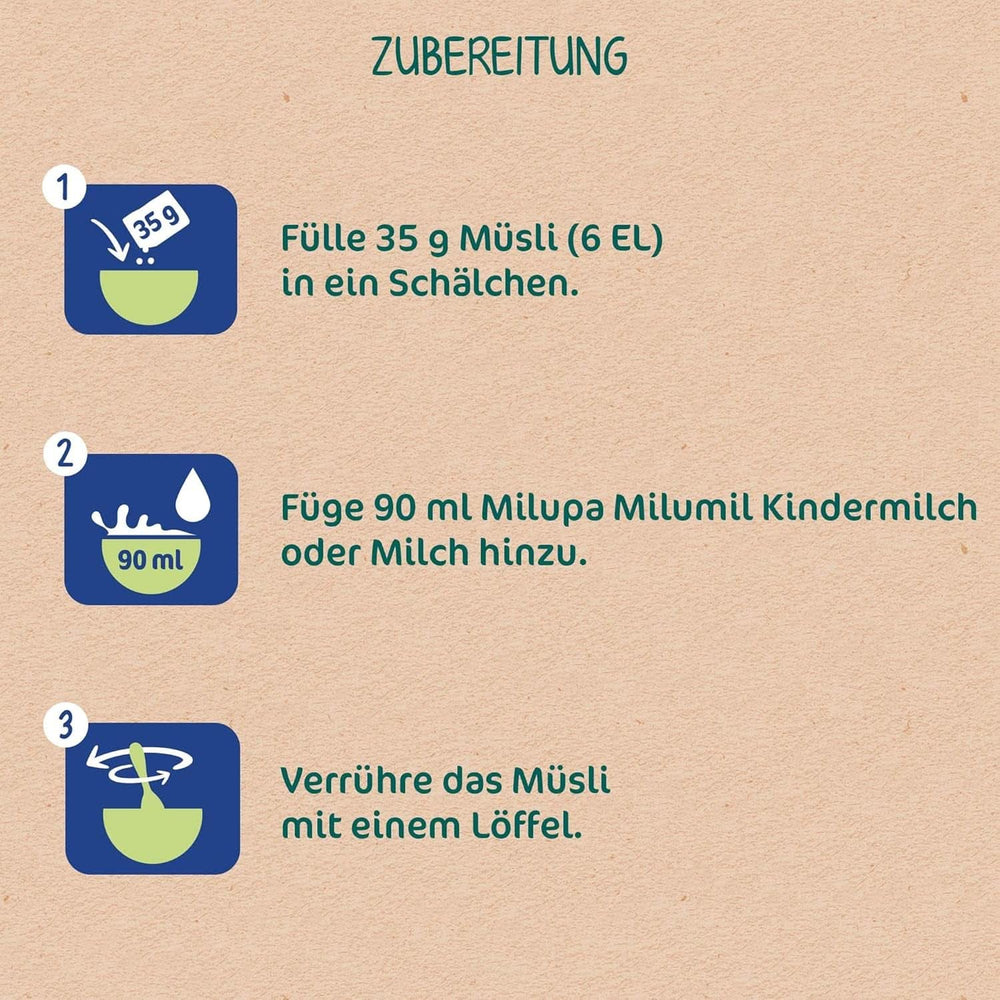 Milupa enfants muesli fruits fins - muesli céréales petit déjeuner de 1 à 3 ans, sans sucre ajouté, 4 x 400g Mère et Enfant Naty Shop