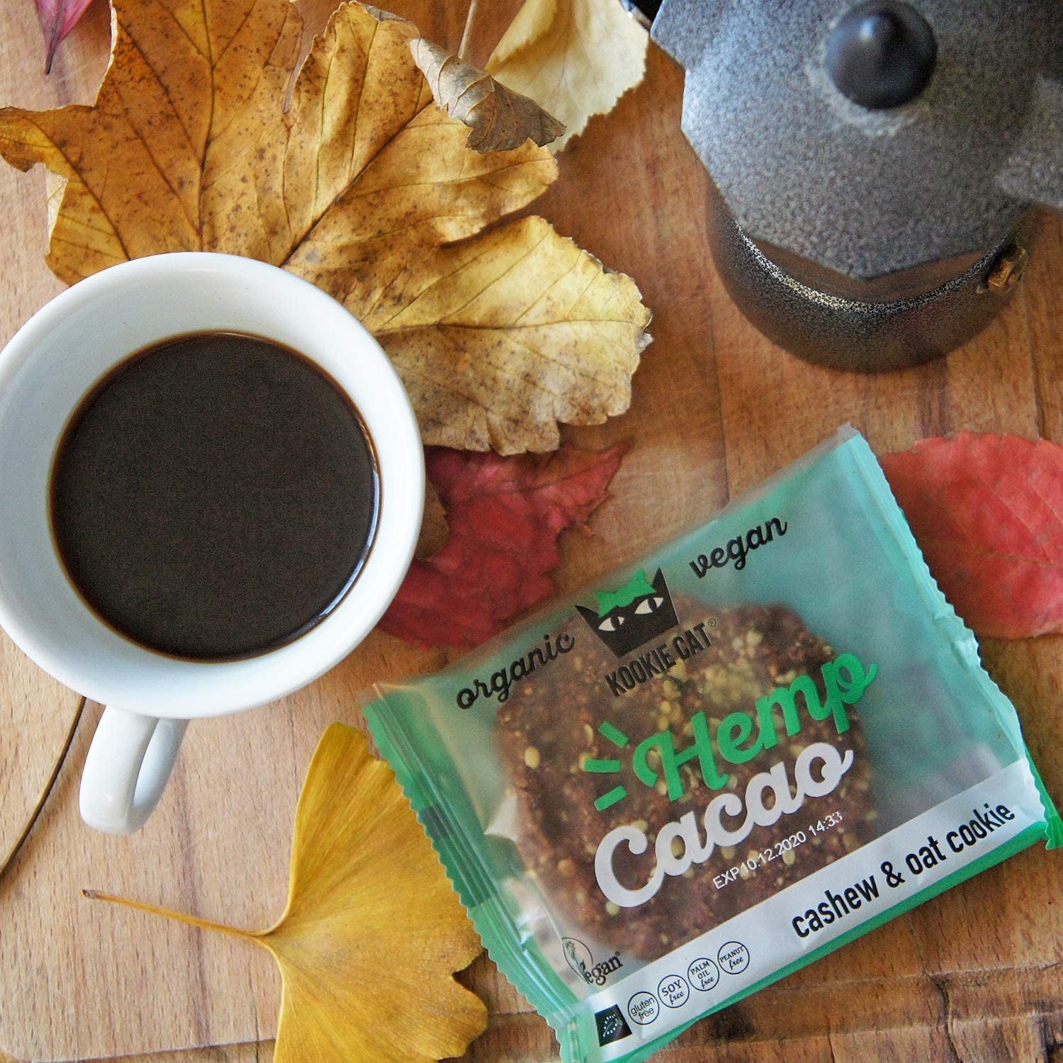 Graines de chanvre et cacao – Biscuits végétaliens aux noix de cajou et à l'avoine, emballés individuellement, sans gluten, sans soja, biologiques – 12 x 50 g Multipack