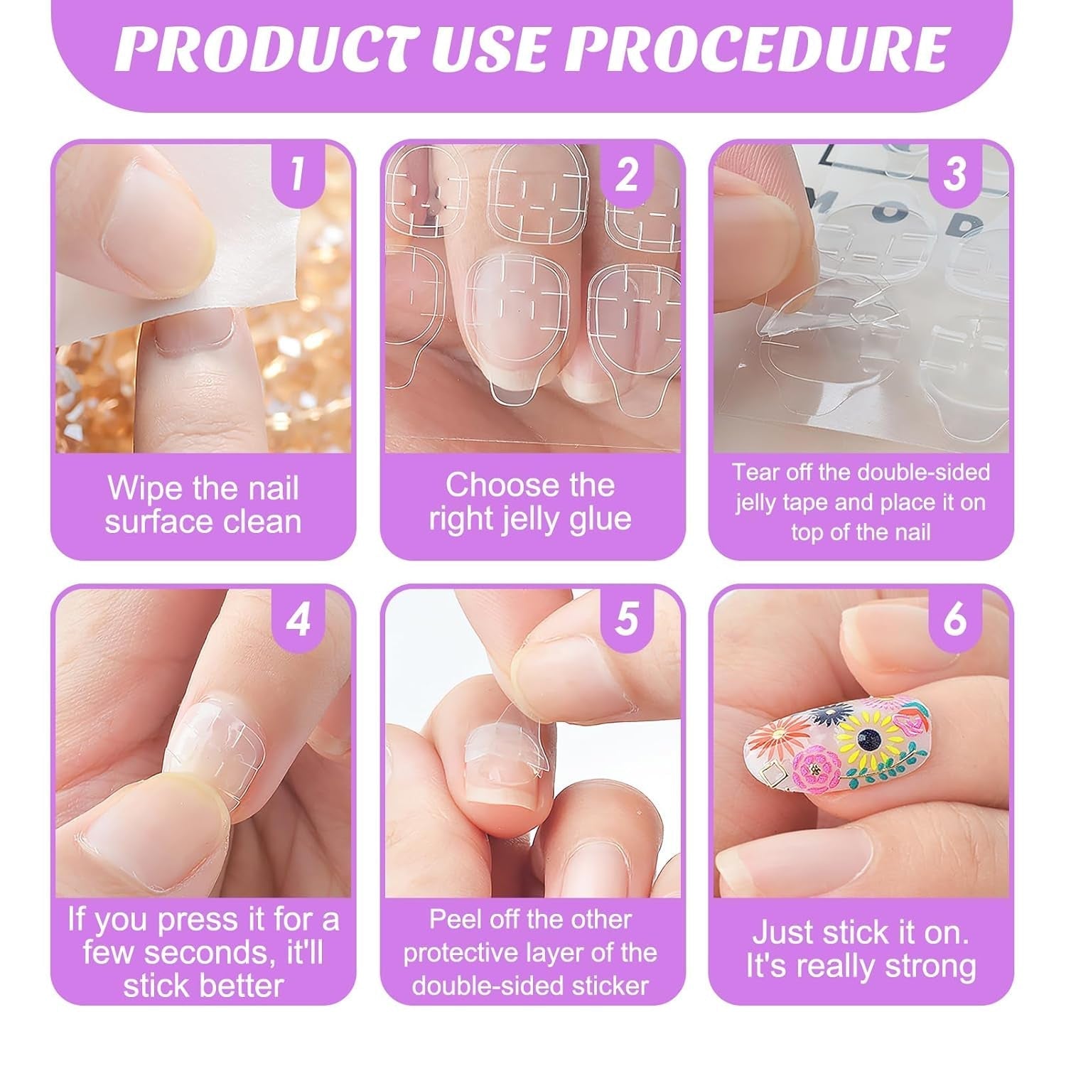 240 pièces de tampons de colle à ongles, feuille adhésive pour faux ongles, 10 feuilles d'autocollants double face transparents, respirants et super collants (gelée en gel) pour manucure et ongles artificiels, y compris un kit de manucure