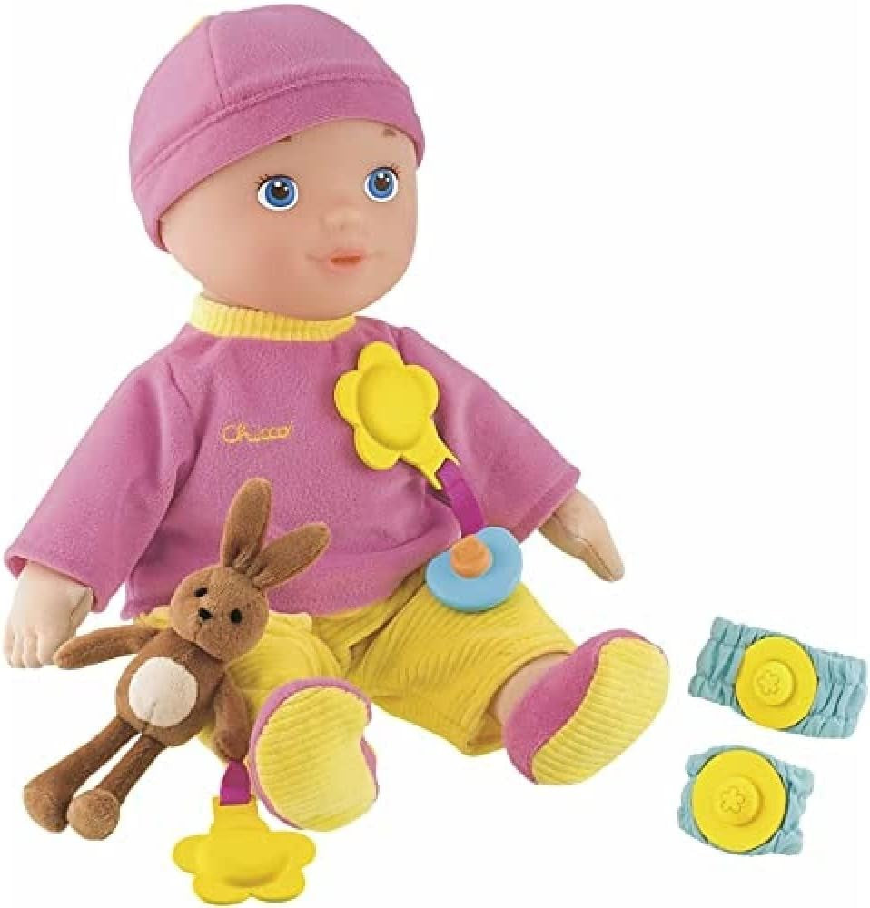 Chicco Meine erste Puppe Spielzeug, Kuschelpuppe mit weichem Beißherz, weich und leicht, Babyspielzeug, maschinenwaschbar, 0 Monate Plus, Rosa