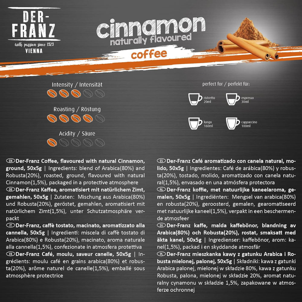 Der-Franz Kaffee Pack, ganze Bohne, aromatisé, 5 x 500 g (1 x Noisette, 1 x Vanille, 1 x Chocolat, 1 x Zimt, 1 x Caramel)