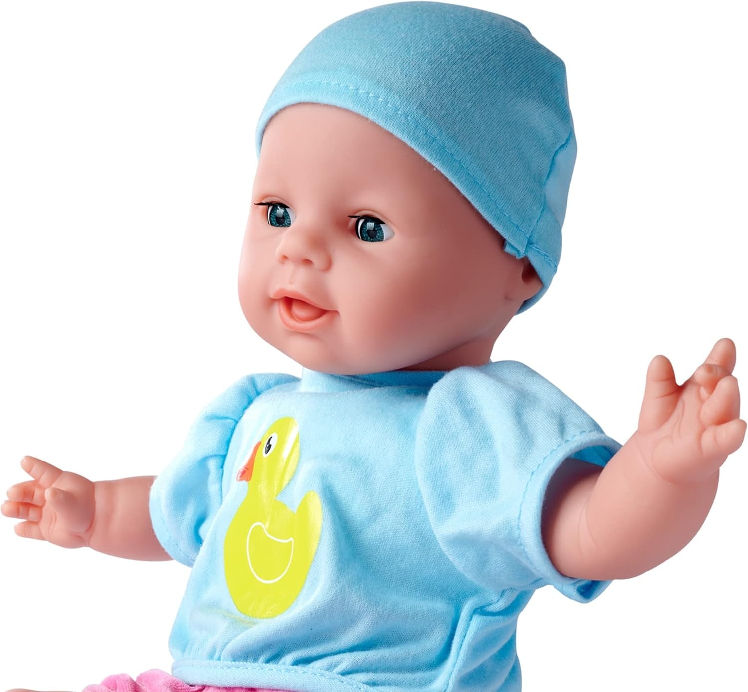 Simba 105010964 - Laura Hungry, Weichkörperpuppe mit Schnuller, magischem Löffel, Trinkfläschchen mit verschwindendem Inhalt und Tellerchen, 38cm, Babypuppe ab 2 Jahren