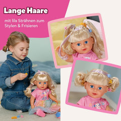 BABY born Carla - 43 cm große Puppe - Hochwertiges Blondes Haar mit Strähnen - Benötigt Keine Batterien - Geeignet für Kinder ab 4 Jahren - Inkl. 7 Accessoires