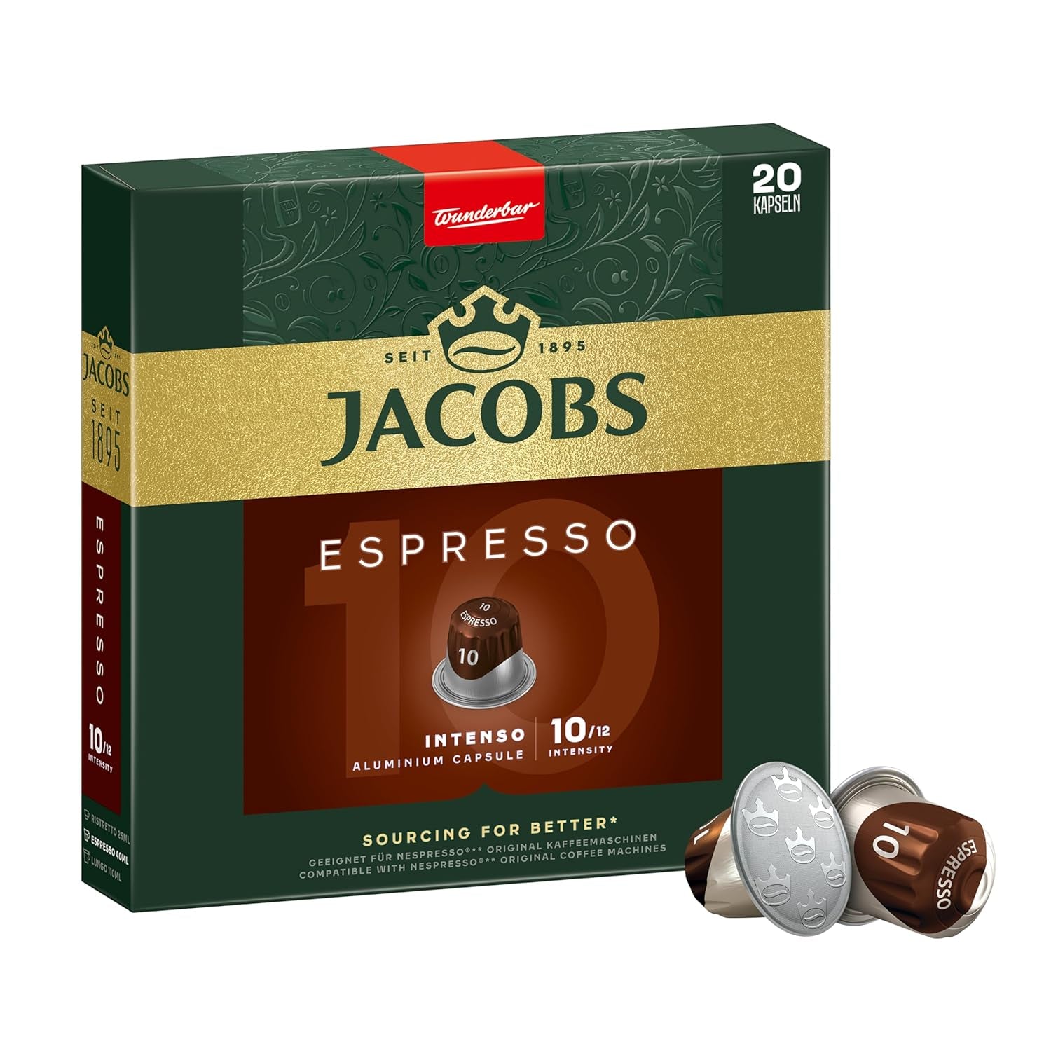 Jacobs Café expresso Intenso, Intensité 10/12, 10 x 20 cafés, Café café compatible Nespresso*, 200 cafés