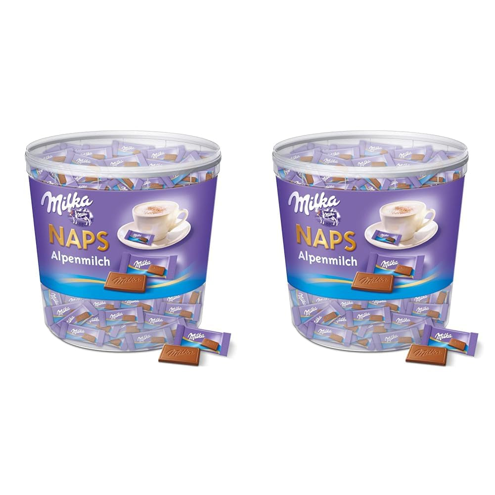 Naps Alpine Milk 1 x 1 kg, Mini carrés de chocolat au lait fin alpin fondants dans la bouche, boîte (paquet de 2)
