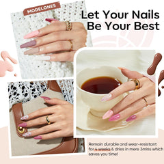 Modelones Ensemble de Vernis à Ongles Gel 35 Pièces, Ensemble de Vernis à Ongles UV avec Lampe 48W, Ensemble de Vernis à Ongles Gel Nude Marron Blanc Rose, Ensemble de Vernis à Ongles Gel UV avec Top Coat Base Nail Studio Set
