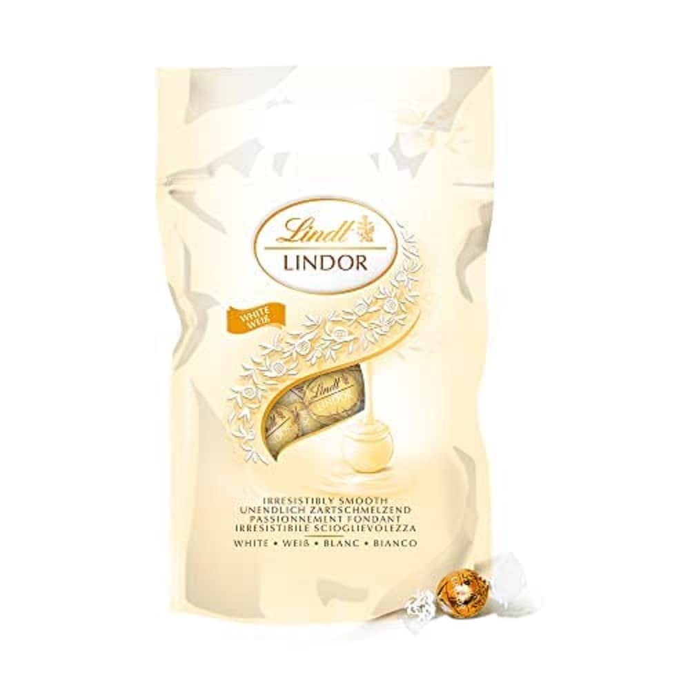 Boules de chocolat blanc LINDOR, 1 kg et LINDOR | Sac refermable de 1 kg | env. 80 boules de chocolat au lait fourrées à la menthe | Colis vrac, cadeau praliné, cadeau chocolat