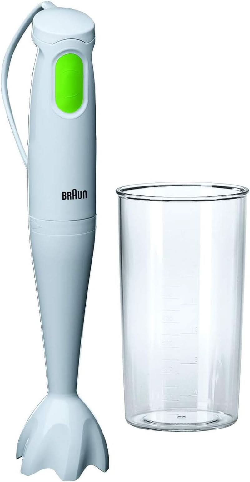 Braun Stabmixer MQ10.001M Multiquick 1 - Extra Light Pürierstab Mit Edelstahl-Mixfuß Und Easytwist System, Inkl. 600 ml Mix- & Messbecher, 450 Watt, Weiß Mère et Enfant Naty Shop Mq 100 Soupe