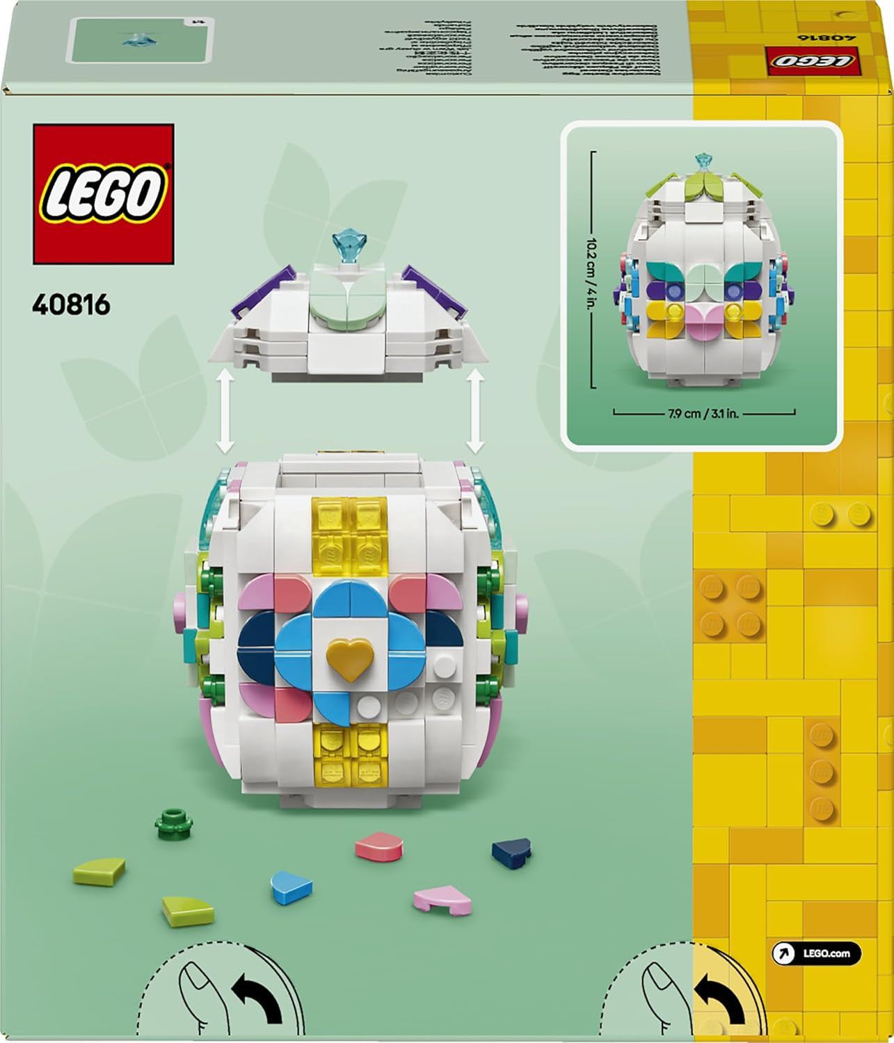 LEGO Verziertes Osterei - Mit bunten Elementen, goldenem Herz & Edelstein - Kreative Kinderzimmer Deko - DIY Set zum Bauen und Sammeln - Geschenk für Mädchen & Jungen ab 9 Jahren - 40816
