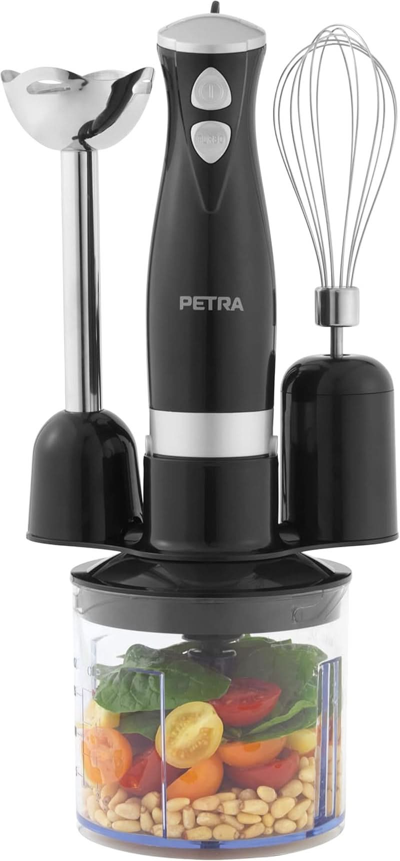 Petra PT2827BMBLKVDE 3-In-1 Mixer – Bpa-Freie Anbauteile, 500Ml-Schüssel, 700Ml-Becher, Schneebesen, Mixen, Zerkleinern, 2 Geschwindigkeiten, Edelstahlklingen, Für Babynahrung, Smoothies, Saucen, 350W Mama si Copilul Naty Shop 3-In-1 Mixer
