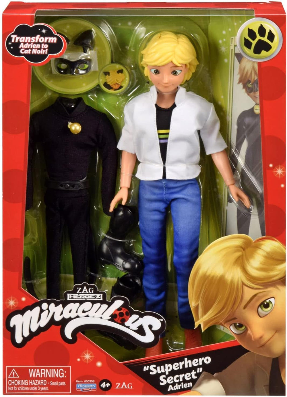 BANDAI - Miraculous - Poupée Miraculous Chat Noir et Adrien - Poupée Mannequin 26 cm et ses 2 tenues - Jouet Miraculous - Poupée Super Héros Articulée - Jouet pour 4+ - P50356 Naty Shop Dolls