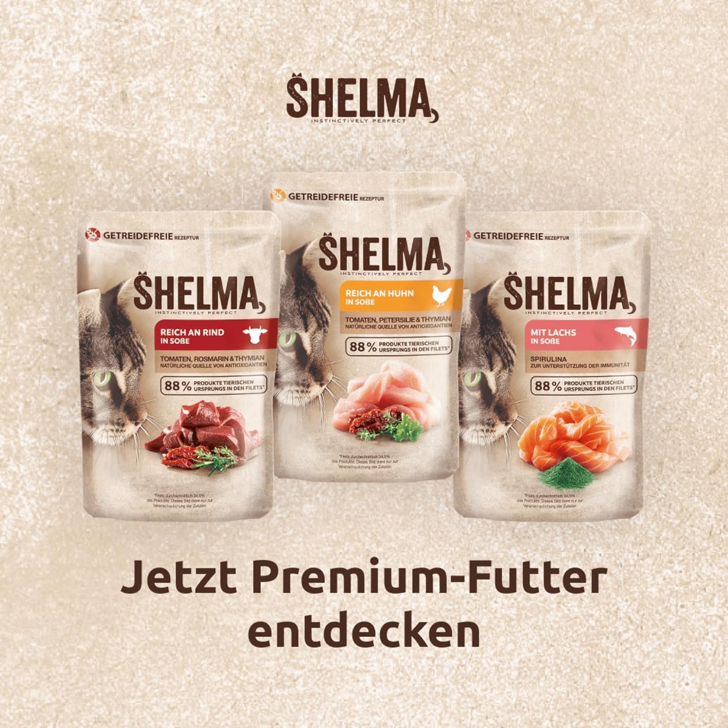 Shelma Katzen-Nassfutter mit Lachs in Sauce and Spirulina – Getreidefreies Alleinfuttermittel mit hohem Fleischanteil – 28 x 85 g (2,4 kg)