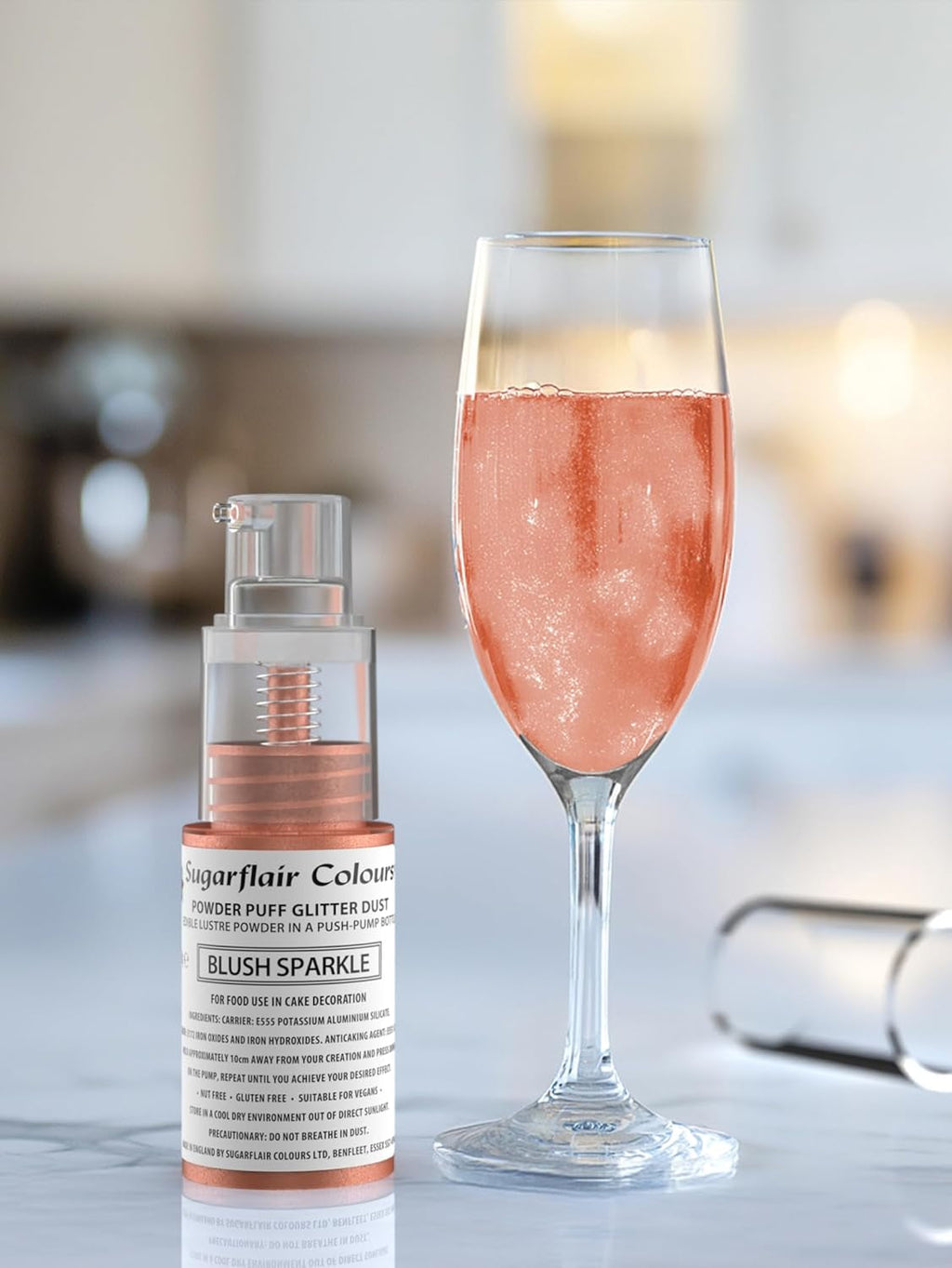 Spray pudră cu pompă Sugarflair, sclipici, Blush, sclipici - colorant alimentar pentru tort, spray fără aerosoli pentru torturi, brioșe și multe altele - 10 g