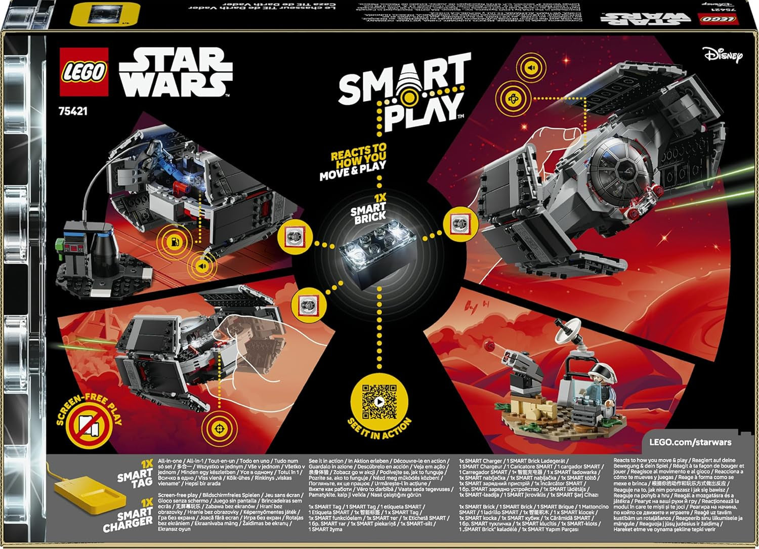 LEGO Star Wars 75421 SMART Play: Darth Vaders TIE Fighter - Interaktives All-in-1 Spielset mit SMART Brick, Tag, Minifigur & Ladegerät - Geschenk für Jungen, Mädchen ab 8 Jahren und Erwachsene Fans