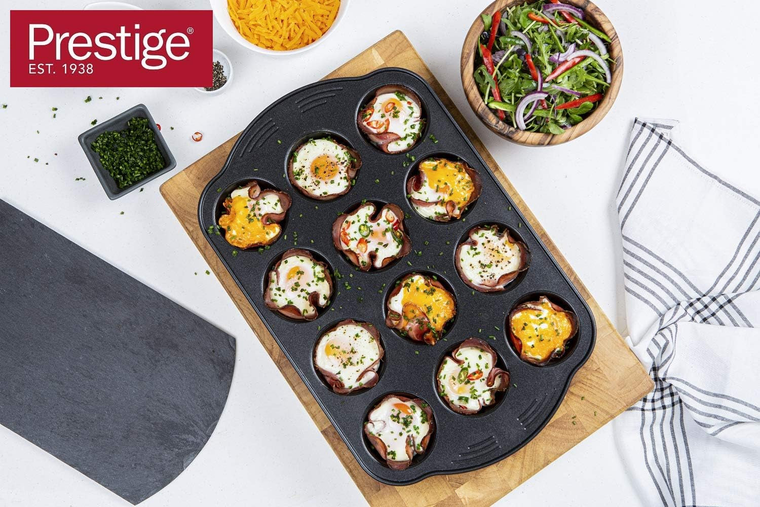 Prestige 48227 Aerolift Muffin Zinn, Acier Carbone, Schwarz Moules et plaques à pâtisserie Naty Shop