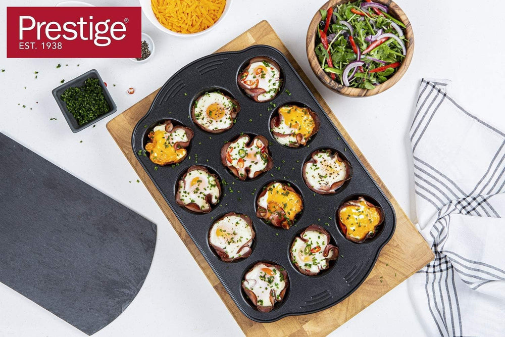 Prestige 48227 Aerolift Muffin Zinn, Acier Carbone, Schwarz Moules et plaques à pâtisserie Naty Shop