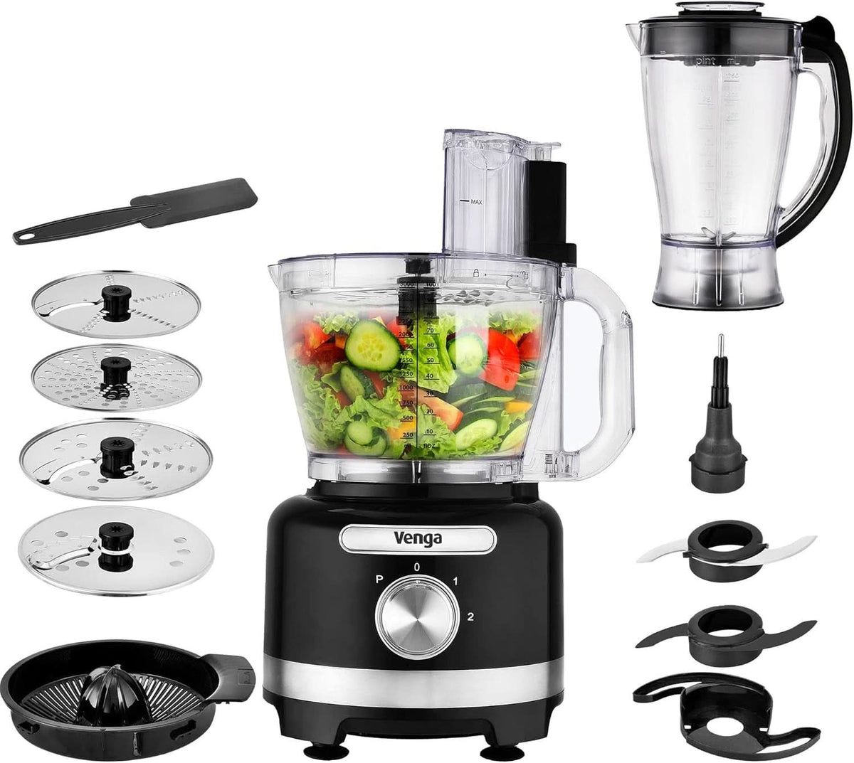 Allez! Machine de cuisine 8 en 1, 3-L-Schüssel, 1,75-L-Mixbehälter, 2 Geschwindigkeitsstufen, Turbo-Funktion, 1000 W, Schwarz/Silberfarben, VG HA 3001 Mother and Child Naty Shop
