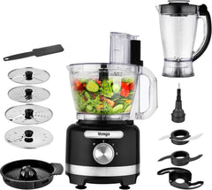 Allez! Machine de cuisine 8 en 1, 3-L-Schüssel, 1,75-L-Mixbehälter, 2 Geschwindigkeitsstufen, Turbo-Funktion, 1000 W, Schwarz/Silberfarben, VG HA 3001 Mother and Child Naty Shop