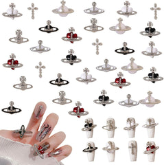 Planet Nail Art Charms, 32 pièces Saturn Shape Nagel Edelsteine ​​​​pour acrylique, strass Nagel Strasssteines Mädchen Nail Art DIY Handwerk Dekoration Zubehör