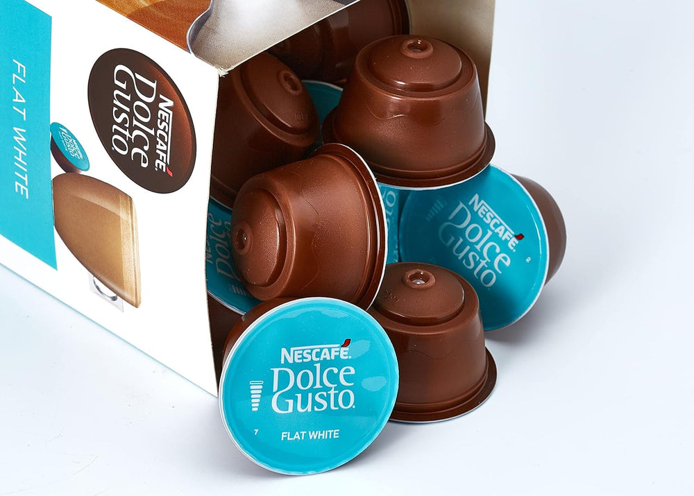 NESCAFÉ Dolce Gusto Latte Macchiato Vorratsbox 90 Kaffeekapseln & Flat White, 48 Kaffeekapseln, Arabica und Robusta Bohnen