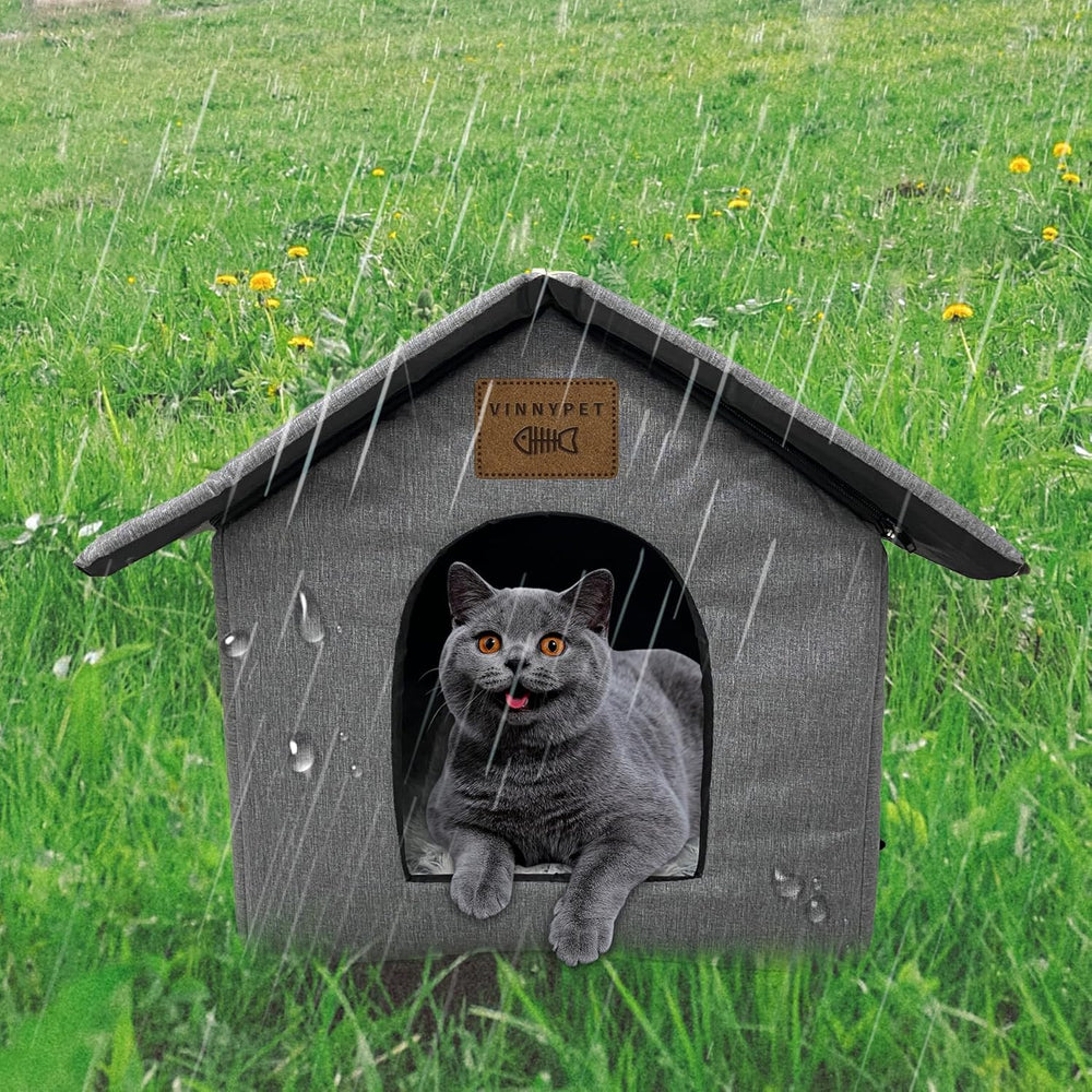 Katzenhaus Für Draußen Winterfest Wasserdicht Wetterfester Katzenhöhle Haustierhaus mit Plüschkissen Warm Hundehöhle Waschbar Hundehaus Tierheim Für Streuner Haustiere 35x30x35cm