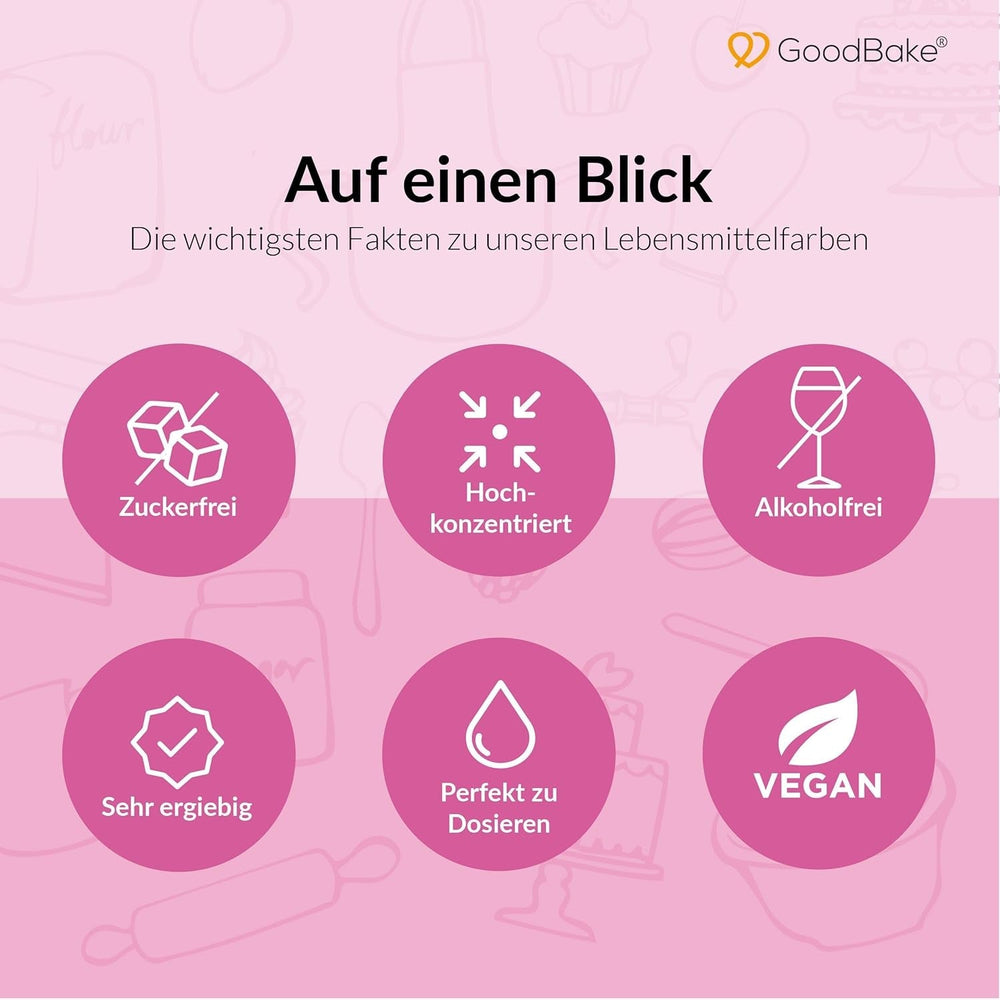 Colorant alimentaire rose Goodbake (11 ml) - Colorant alimentaire intense - Couleur très concentrée - Pour colorer les gâteaux, fondants, crèmes au beurre, boissons, slime et bien d'autres articles. 100% végétalien