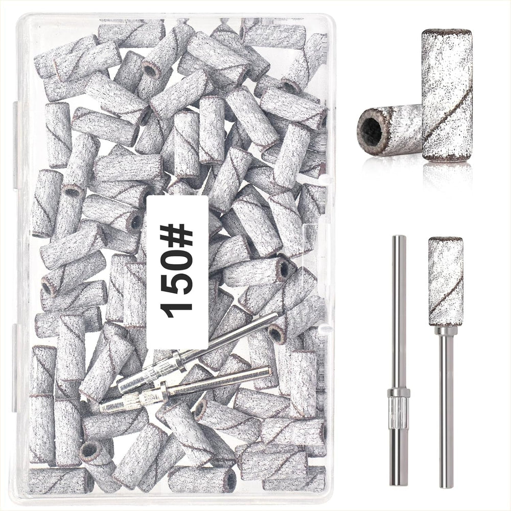 BLESWIN 100 petites bandes abrasives pour forets à ongles, grain fin 240 avec 2 forets de 3 mm, mini bandes abrasives pour polir les ongles naturels et nettoyer les cuticules pour la préparation, rose