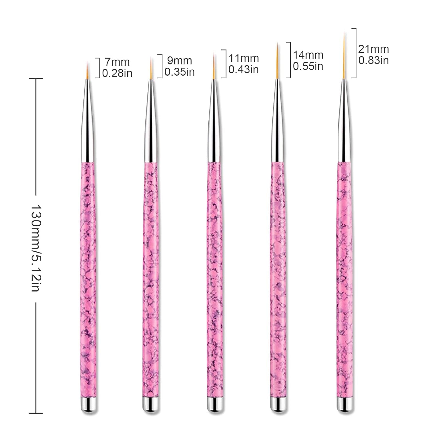 Sularpek Nail Art Liner Pinsel, 5 pièces Profi Detail Fine Nails Gel Nails Brush, Nagel Pinsel Dünn Für Beauty Frauen Nagelstudio (5 Größen, Rosa)