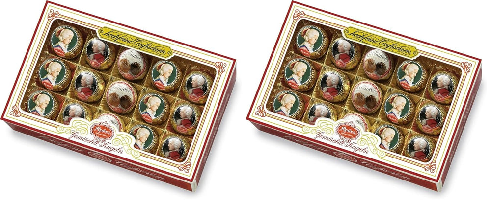 Boules Reber Mozart au chocolat noir, pack de 6 avec pâte d'amande et nougat, vegan - 1 x 120 g