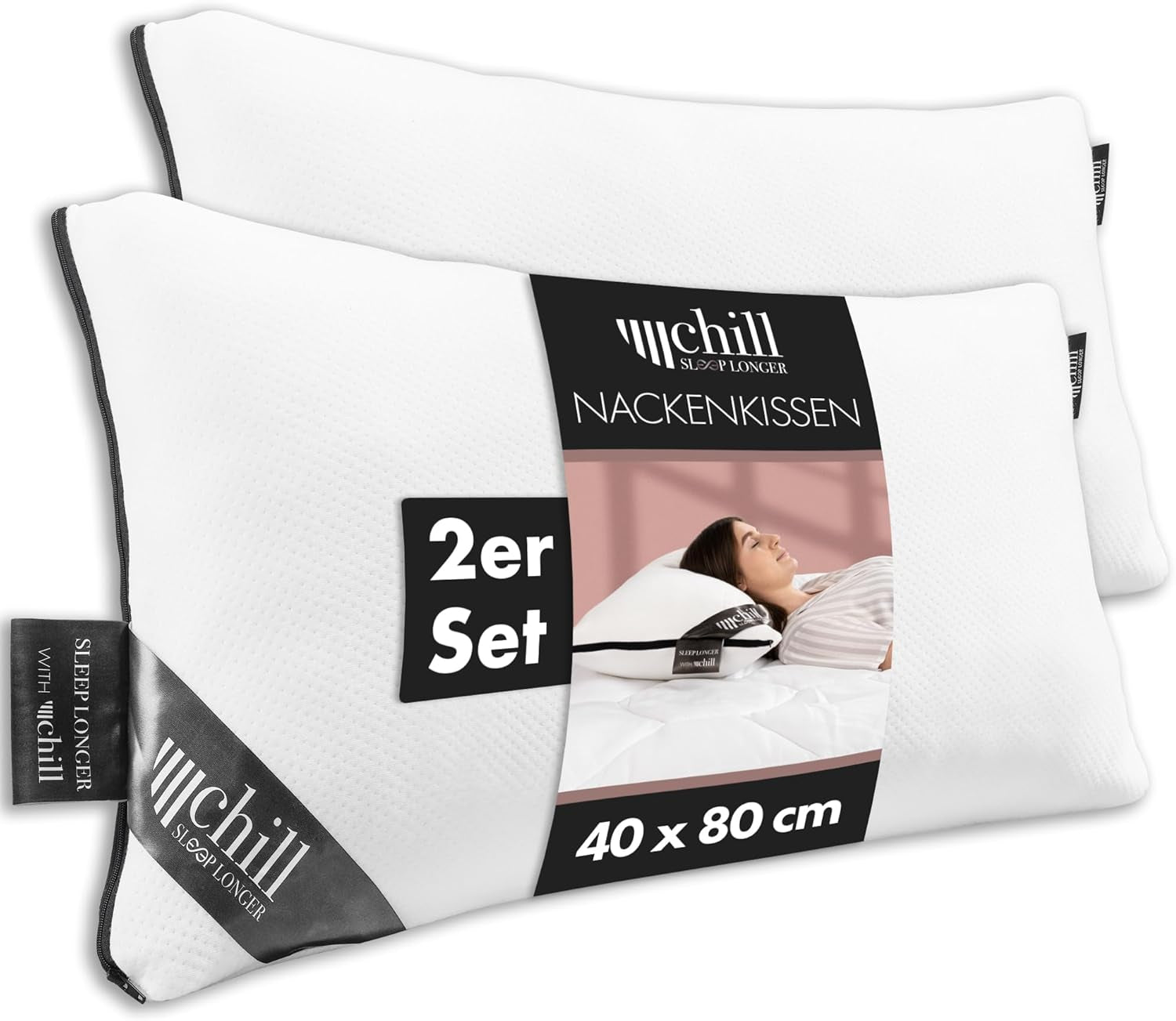 Oreiller 80X80 Cm - Design 2 en 1 - oreiller dans oreiller - grand oreiller de couchage respirant et lavable et 100% végétalien - 2 oreillers 3 options - oreiller avec garnissage 600G et 1200G Oreillers standards Naty Shop Oreiller cervical Lot de 2 - 40 X 80 Cm