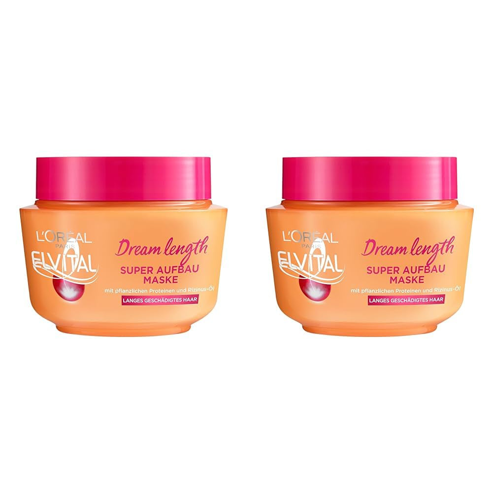 L'Oréal Paris Masque Capillaire Anti Fourches Elvital pour cheveux longs et abîmés, Soin à rinçage intensif, Aux vitamines végétales et à l'huile de ricin, Masque Super Constituant Dream Longueur, 1 x 300 ml Naty Shop Hair Mask Default title