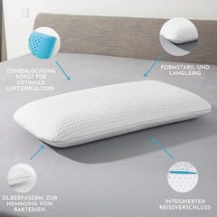 Oreiller en mousse Genius Eazzzy 40X80 Cm hauteur 10Cm - Oreiller de soutien cervical avec 2 degrés de dureté + mousse gel rafraîchissante - Oreiller de couchage pour dormeurs sur le côté, le dos et le ventre contre les douleurs cervicales, oreillers standards en polyester Naty Shop