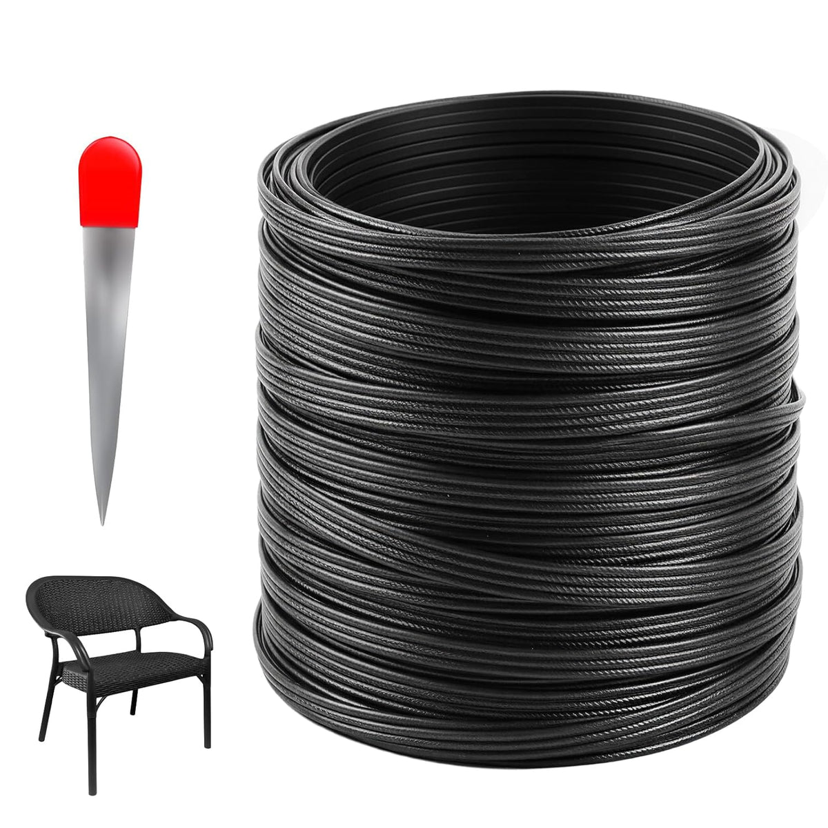 65M Kunststoff Rattan Reparaturmaterial, Flach Gewebtes Pe-Rattan Mit Webwerkzeug Für Outdoor Möbel, Garten, Terrasse, Rattan-Stuhl, Tisch, Sitzbank Sehr Langlebig, Schwarz
