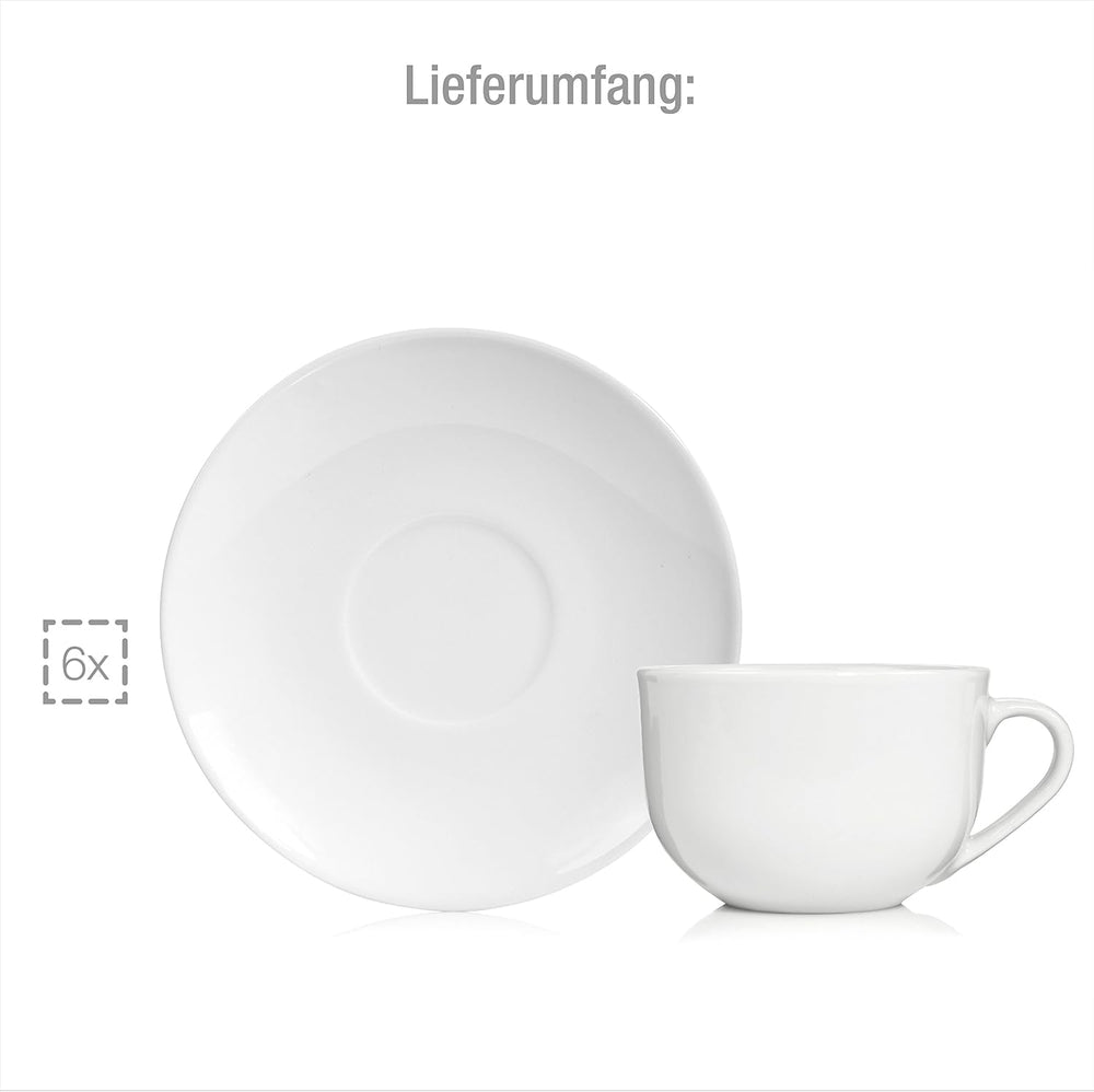 Sänger New Port Ensemble de tasses à café, 12 tasses pour 6 personnes, tasses et soucoupes en porcelaine blanche, 150 ml | LA COLLECTION PREMIUM