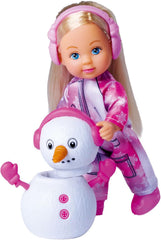 Simba 105733646 - Evi Love Snow, Spielpuppe im süßen Schneeanzug mit Schneemann zum Selberbauen, 12cm, ab 3 Jahre