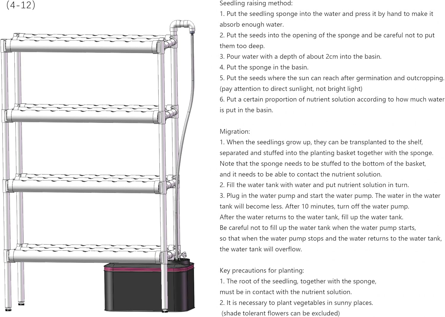Kit de culture hydroponique avec 108 emplacements de plantation, 4 niveaux avec pompe à eau. Système hydroponique composé de tuyaux en PVC-U de qualité alimentaire pour légumes de maison, de balcon, de jardin et de balcon.
