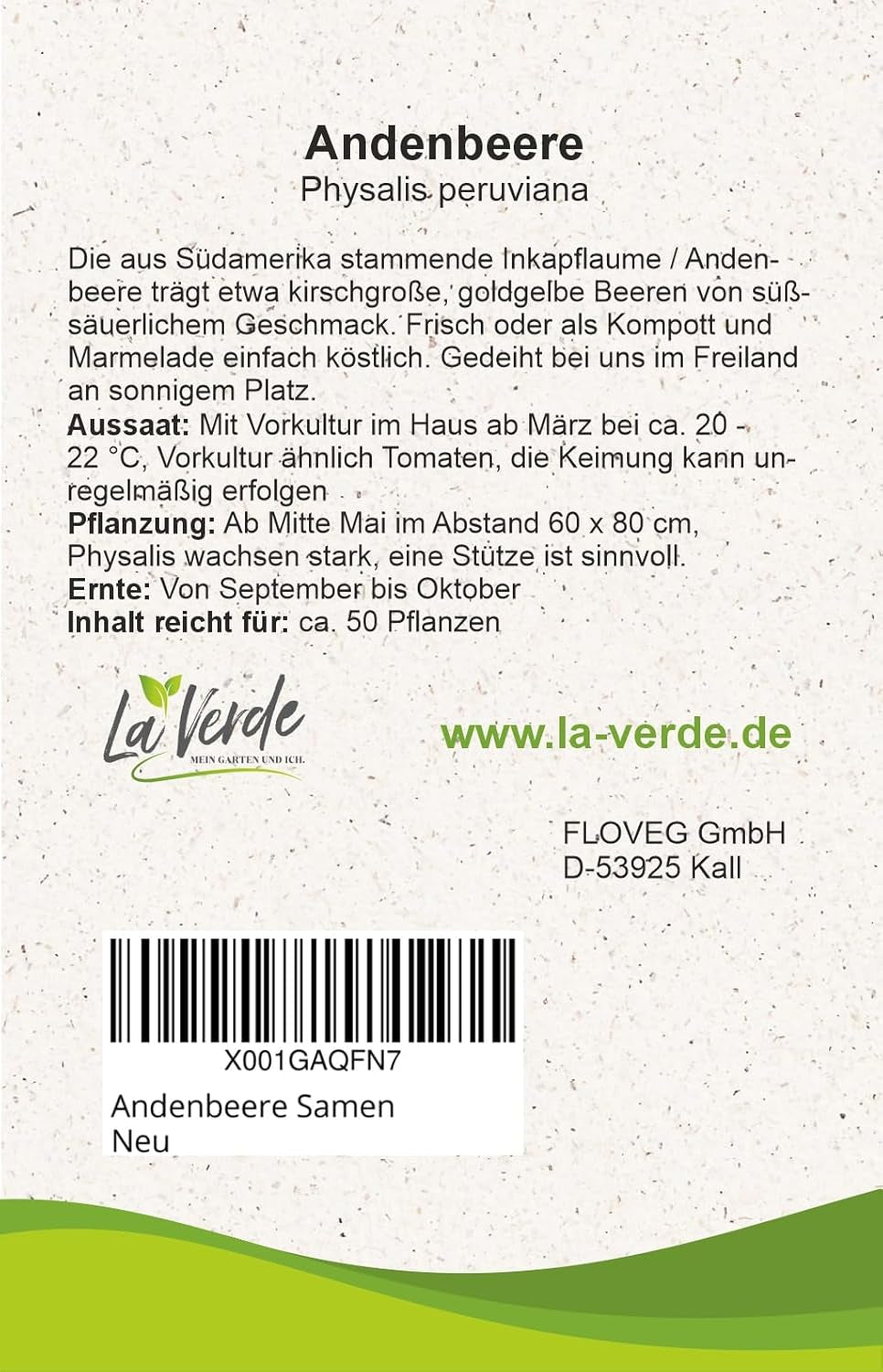La Verde MEIN GARTEN UND ICH. Andenbeere Physalis Samen Für Ca. 50 Pflanzen, Physalis Peruviana, Süß-Säuerlich, Saatgut Ohne Gentechnik