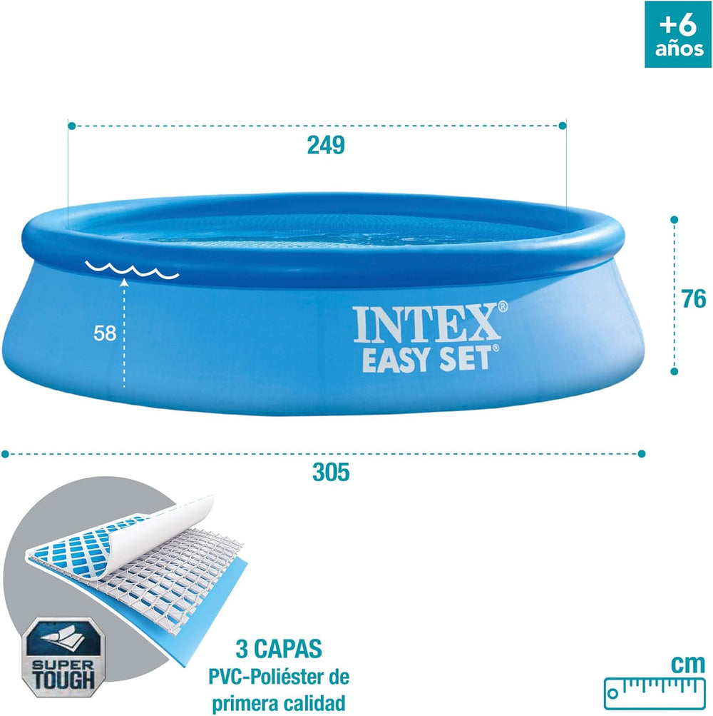 Intex 28122NP - Piscine Hors Sol Ronde Easy Set, Pompe à Filtration 1250 L/h, 3853 L, PVC, Bleu, 305x76 cm