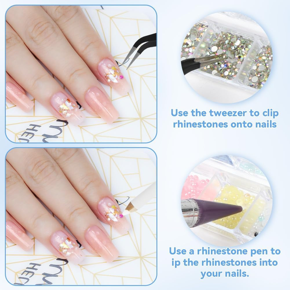 Harz Strasssteine ​​​​4200Pcs Strass Kristalle 1Mm-5Mm Gemischte Kinder Bastelsachen Kit Mit Strass Mit Picking Pinzette et Stift For DIY Nägel Kleidung Kunsthandwerk Gemischt Becher Party (A)